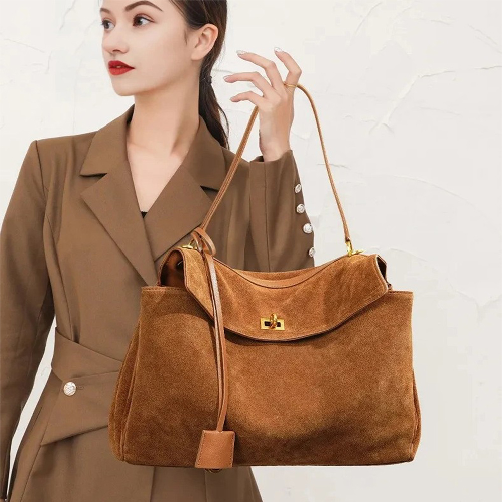 Luxury Tote Bags With Zipper - Autumn Winter Women's Suede genuine leather