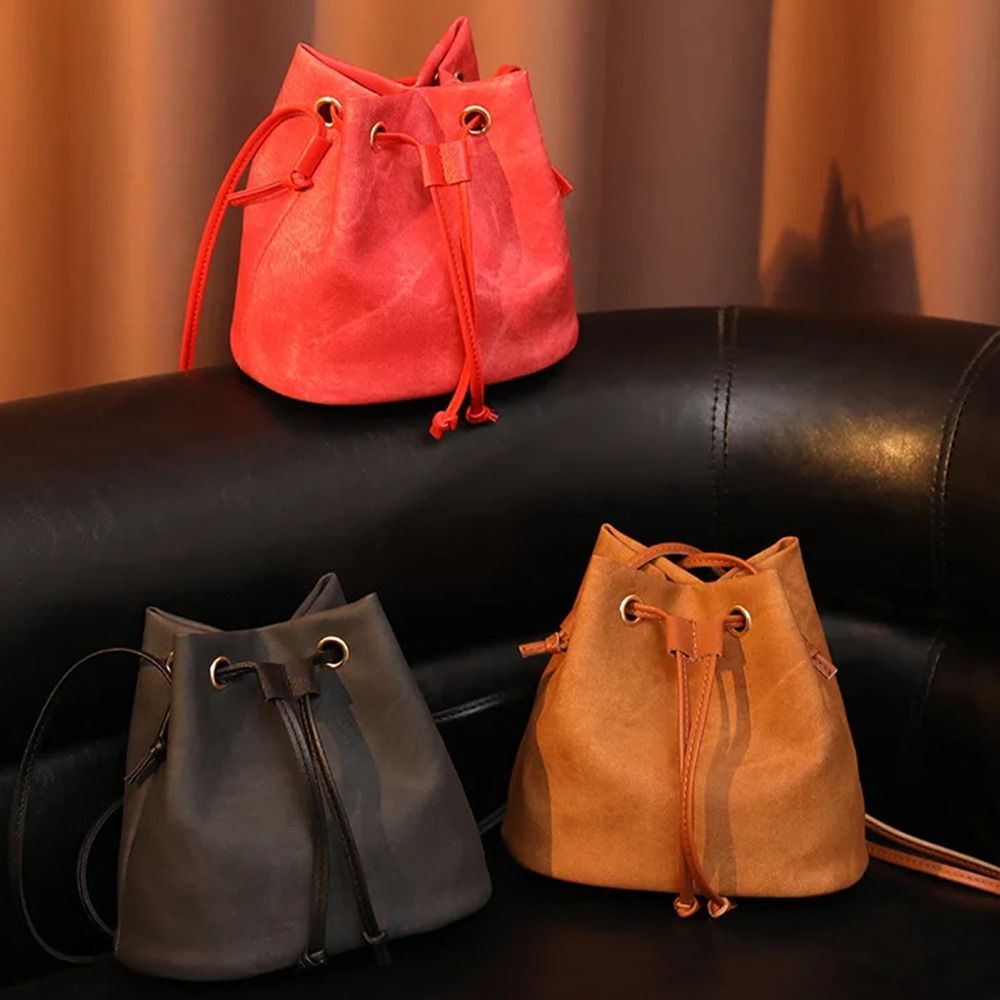 1Pcs New PU Leather Drawstring - Shoulder Bag Slouchy ulasan dan harga